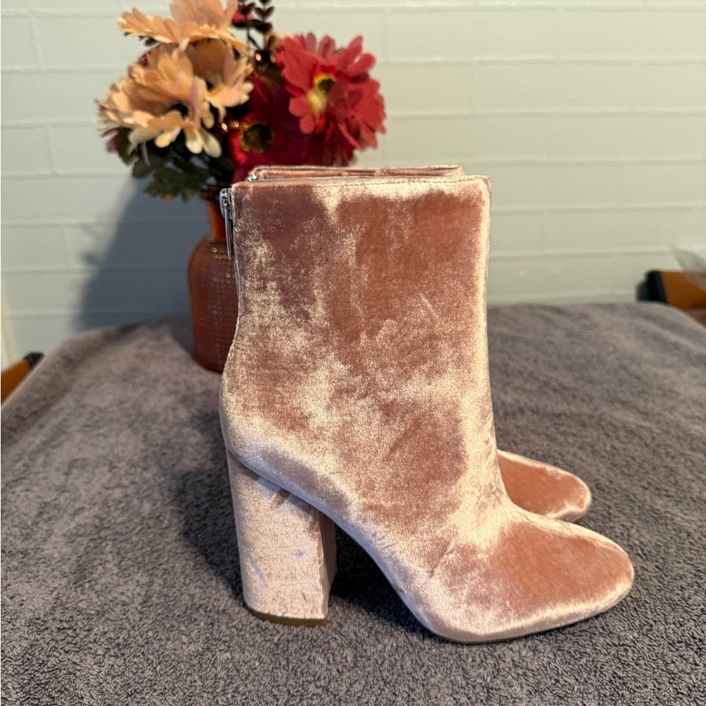 Ivanka Trump Pink Velvet Ankle Boots
